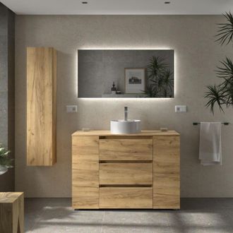 Cygnus Bath Mueble de Ba&ntilde;o BEQUIA PLUS 3C 120cm Roble Lavabo sobre encimera Porcelana lado reversible