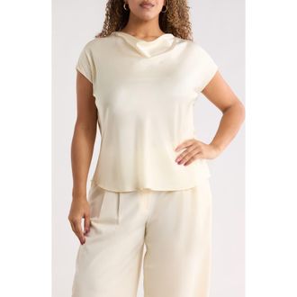 Renee C Cowl Neck Short Sleeve Satin Top in Light Butter at Nordstrom Rack, Size 2X