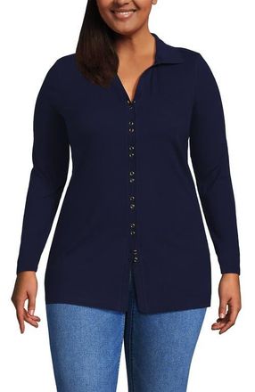 Lands End Long Sleeve Polished Rib Button Through Tunic Shirt in Deep Sea Navy at Nordstrom, Size 1 X