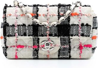 Chanel Borsa a tracolla Classic mini rettangolare in tweed con battente 2019 - Multicolore