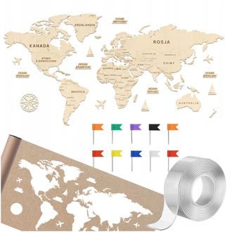 OEM Mappa Del Mondo In Legno Da 120 Cm Con Accessori. Mappa Del Mondo Da Appendere Alla Parete