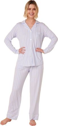 The Cats Pajamas Pima Knit Pajama Holiday Set in Heritage Stripe Blue at Nordstrom, Size X-Large