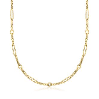 Ross-Simons Italian 14kt Yellow Gold Alternating Cable and Paper Clip Link Necklace