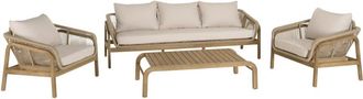 Macabane Mueble de jard&iacute;n 5 piezas acacia/cuerda sint&eacute;tica, beige