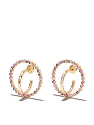 Charlotte Chesnais 18kt yellow gold Saturn sapphire and amethyst medium earrings - women - Amethyst/Sapphire/18kt Gold - One Size