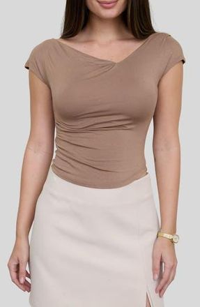 Blu Pepper Asymmetrical Neckline Knit Top in Taupe at Nordstrom Rack, Size Medium