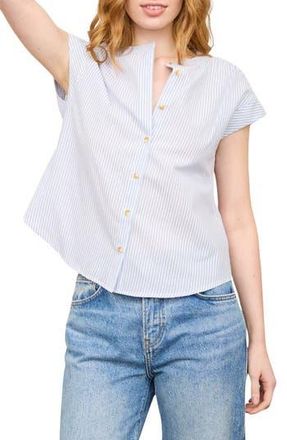 Blu Pepper Stripe Cap Sleeve Button-Up Top in Light Blue at Nordstrom Rack, Size Medium