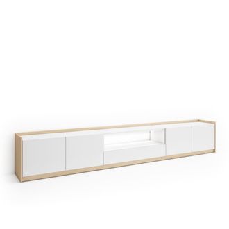 Skraut Home Mueble tv efecto madera blanco y roble 310x37x50cm con led