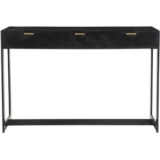 Miliboo Mesa Consola De Dise&ntilde;o Con Cajones Negros Y Dorados 115 Cm Avidan
