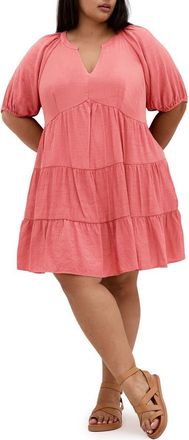 City Chic Kara Tiered Minidress in Cinnamon at Nordstrom, Size Xs