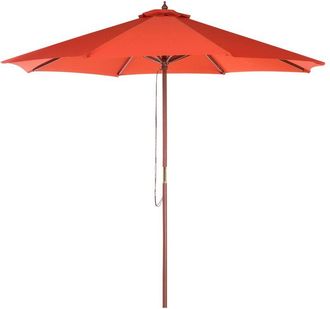 Beliani Sombrilla De Jard&iacute;n De Tela Roja &Oslash; 270 X 237 Cm Poste De Abedul Plegable Toscana