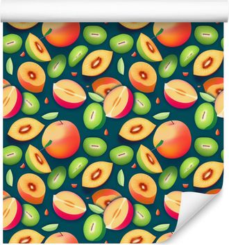 OEM Carta Da Parati Con Motivo Frutta Estiva, Turchese E Verde, Per Soggiorno E Camera Da Letto, 50x1000 Cm