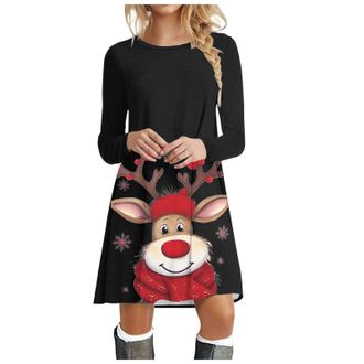 Generic Womens Christmas Jumper Dress Snowman Pattern Long Sleeve Sweatshirts with Pockets Halloween Sweater Dress Christmas Jumpers for Women Novelty Reindee