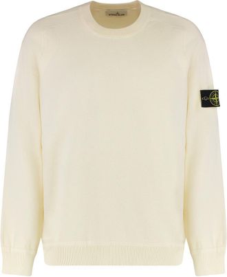 Stone Island Off White Crew Neck Logo Sweater