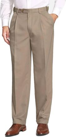 Berle Prime Poplin Trouser - Windsor Double Reverse Pleat In Dark Khaki