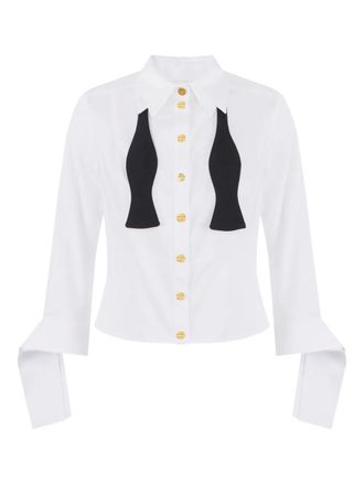 Elisabetta Franchi bow-tie poplin shirt - women - Elastane/Cotton - 40 - White