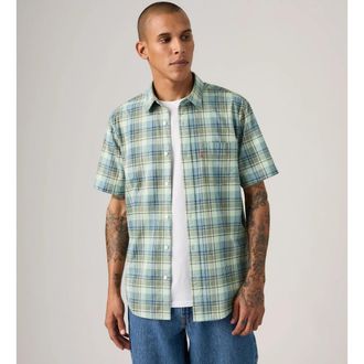 Levi's Shirt Men Green Plaid Classic Standard Fit Button Up Short Sleeve JAX1450