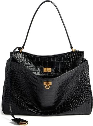 Balenciaga Medium Rodeo Croc Embossed Leather Shoulder Bag in 1000 Black at Nordstrom