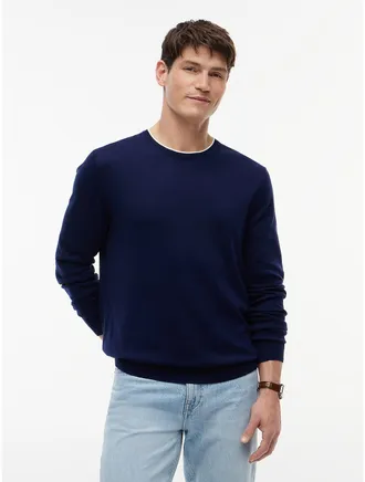 Tommy Hilfiger Mens Regular Fit Tipped Crewneck Sweater - Light Navy - L