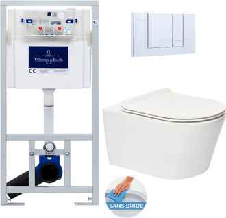 Villeroy & Boch Villeroy&boch - Pack Inodoro Bastidor + Inodoro Sat Brevis Sin Brida Y Fijaciones Invisibles + Placa Cromada