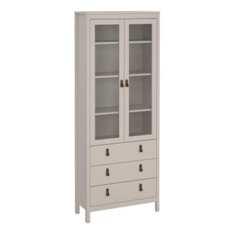Furniture To Go Barcelona China Cabinet 2 Glass Doors with 3 Drawers in Cashmere in Beige