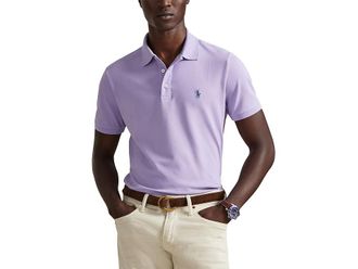 Polo Ralph Lauren Classic Fit Stretch Mesh Polo Shirt Mens Short Sleeve Knit Powder Purple : 2XL, Cotton/Elastane