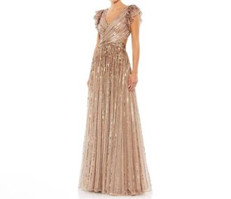 Mac Duggal Sequin Cutout Lace Up Back Gown In Copper