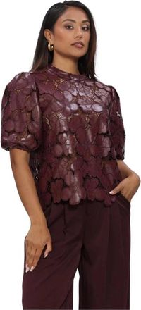 Nukus Nicole Top Flower PU - Dames - Blouses - Rood - XS - Polyester - Overhemden