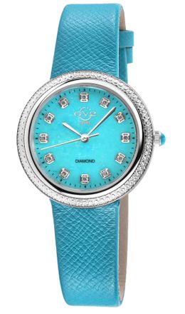 Gevril Group GV2 Arezzo Womens Diamond Watch,SS Case, Turquoise Dial, Genuine Italian Handmade Torquoise Leather Strap - Blue