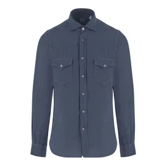 Finamore Casual Shirts, male, Blue, Size: 3XL Linen Shirt