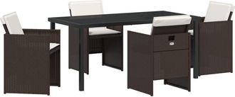 vidaXL Garden Dining Set with Cushion Folding 5 pcs Brown Poly rattan Vidaxl