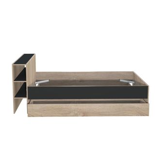 Weber Industries Cama con cajones y almacenaje, 140x190 cm, madera clara y efecto negro