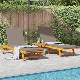 Berkfield Home Sun Lounger Set of 3 Taupe Solid Acacia wood Foldable in Brown