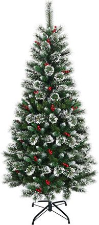 Costway Rbol De Navidad Artificial 180cm Con Soporte De Metal, Agujas De Pvc, Con Decoraci&oacute;n De Frutos Rojos Y Nieve - Costway