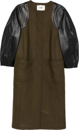 Fendi Leather-sleeves Wool Coat