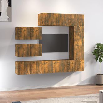 Berkfield Home 8 Piece TV Cabinet Set Smoked Oak Engineered Wood in Brown