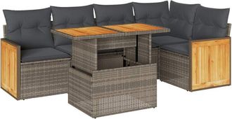 vidaXL Set Sof&aacute;s Jard&iacute;n Y Cojines 6 Pzas Rat&aacute;n Sint&eacute;tico Acacia Gris Vidaxl
