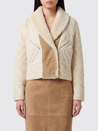 Ermanno Scervino Cropped Virgin Wool Cardigan with Fur Shawl Collar