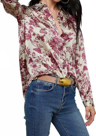 L'agence Tyler Silk Blouse In Tan/truffle Butterfly Toile