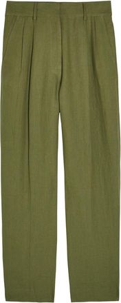 Blaz&eacute; Milano Fox Pleated Straight-leg Linen Trousers - Dark Green - 0 (UK6 / XS)