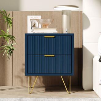 OEM Comoda De Almacenamiento 2 Cajones Azul Real Y Patas Doradas - 40x35.5x50 Cm - Dise&ntilde;o Moderno Y Lujo Con Manijas Doradas