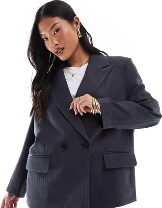 Vero Moda Petite Blazer sartoriale grigio scuro mélange a spina di pesce in coordinato