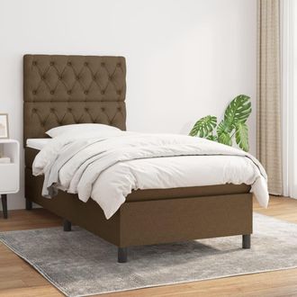 vidaXL Vidaxl - Cama Box Spring Con Colch&oacute;n Tela Marr&oacute;n Oscuro 80x200 Cm