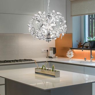 ETC Shop Lampada a sospensione lampada a sospensione foglie lampada a soffitto sospensione design floreale, acrilico, cromo, paralume, forma sferica, 1x led