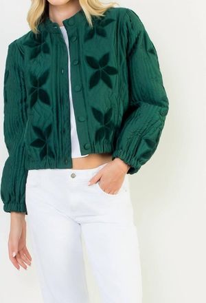 THML Clothing Velvet Flower Detail Quilted Jacket In Green