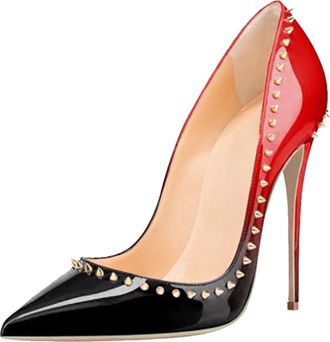 Minitoo Women Sexy Heels Pumps Studded Rivet Party Wedding Shoes WW-8 Black/Red UK 8.5