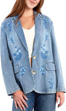 BILLY T Poetic Floral Embroidered Denim Blazer at Nordstrom, Size X-Large