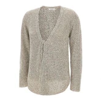KANGRA Truien & Vesten, Dames, Beige, S, Katoen, Asymmetrische Cardigan met strik aan de voorkant