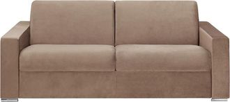 Vente-Unique Sof&aacute; cama de 4 plazas tipo italiano de terciopelo CALITO - Beige - Cama de 160 cm - Colch&oacute;n de 18 cm con memoria de forma