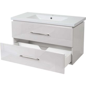 Hhg Premium Lavabo + Mueble Bajo Lavabo Hhg-244, Lavabo, Alto Brillo 90cm, Blanco